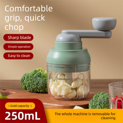 Manual Mini Garlic Chopper & Food Processor 250ml Portable Hand-Crank Mincer for Garlic, Meat, and Baby Food – Matcha Green.