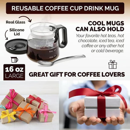 Premium 16oz Glass Coffee Mug Set with Reusable Straw and Cleaning Brush – 300ml Elegant Glass Tumbler.