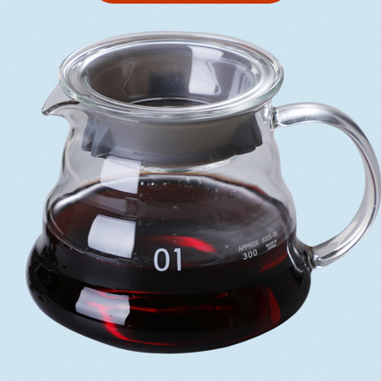 360ml Borosilicate Glass Coffee Server - Heat Resistant "Cloud" Pour Over Carafe with Lid - Drip Coffee Sharing Pot for Home Baristas (1-2 Cups).