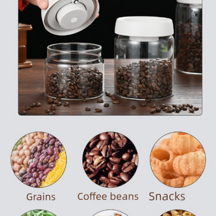 500ml Vacuum Sealed Glass Coffee Canister - One-Press Airtight Food Storage Jar - Moisture-Proof High Borosilicate Container for Beans & Tea (White Lid).