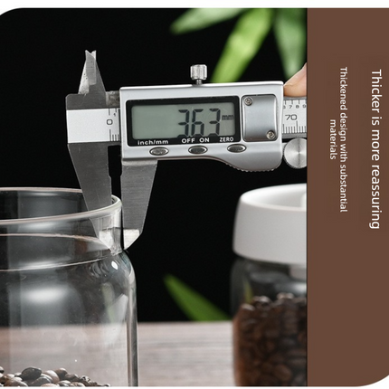 500ml Vacuum Sealed Glass Coffee Canister - One-Press Airtight Food Storage Jar - Moisture-Proof High Borosilicate Container for Beans & Tea (White Lid).