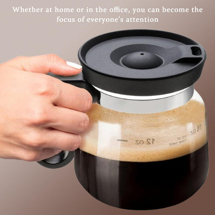 16oz Novelty Glass Coffee Carafe Mug - Heat Resistant Borosilicate Cup with Handle & Splash-Proof Lid - Personal Mini Pot for Tea, Latte & Office Desk (Clear/Black).