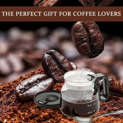 16oz Novelty Glass Coffee Carafe Mug - Heat Resistant Borosilicate Cup with Handle & Splash-Proof Lid - Personal Mini Pot for Tea, Latte & Office Desk (Clear/Black).