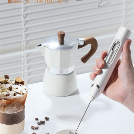 Rechargeable 3-in-1 Milk Frother Set with Metal Stand - Handheld Electric Whisk, Egg Beater & Mixing Hook - 3 Speed Foam Maker for Coffee, Lattes & Baking (White).