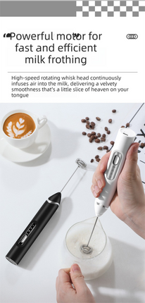 Rechargeable 3-in-1 Milk Frother Set with Metal Stand - Handheld Electric Whisk, Egg Beater & Mixing Hook - 3 Speed Foam Maker for Coffee, Lattes & Baking (White).