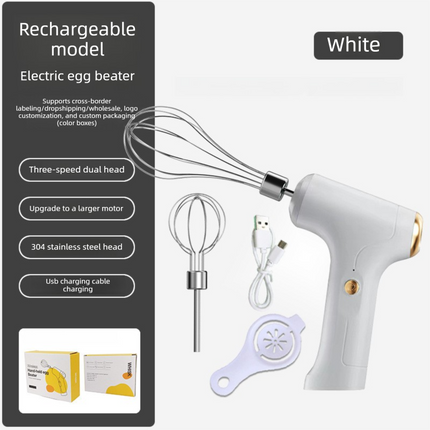 Professional 3-Speed Electric Handheld Egg Whisk and Cream Whipper Set J-9 White Dual-Head Automatic Mixer with Egg Separator.