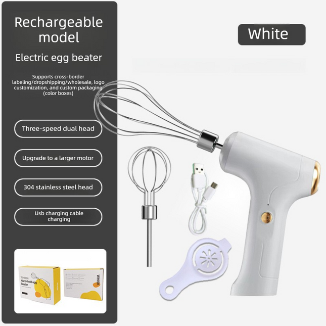 Professional 3-Speed Electric Handheld Egg Whisk and Cream Whipper Set J-9 White Dual-Head Automatic Mixer with Egg Separator.