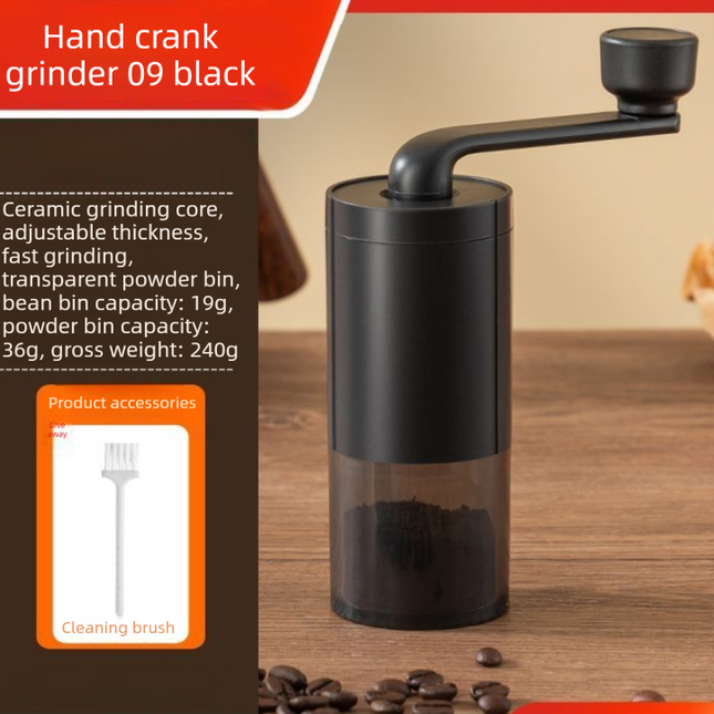Manual Hand-Crank Coffee Grinder Precision Burr Mill with Adjustable Settings and Cleaning Brush MDJ-09 Matte Black.