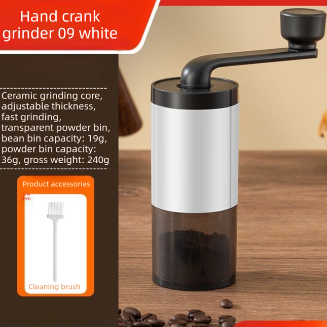 Manual Hand-Crank Coffee Grinder Precision Burr Mill with Adjustable Settings and Cleaning Brush MDJ-09 Matte White.