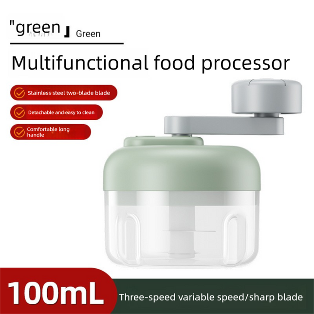 Manual Mini Garlic Chopper & Food Processor 100ml Portable 3-Speed Hand-Crank Mincer – Green Edition.