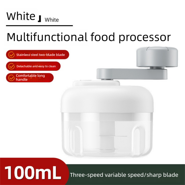 Manual Mini Garlic Chopper & Food Processor 100ml Portable 3-Speed Hand-Crank Mincer – White Edition.