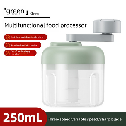 Manual Garlic Chopper & Food Processor 250ml Portable 3-Speed Hand-Crank Mincer – Green Large Capacity Edition.