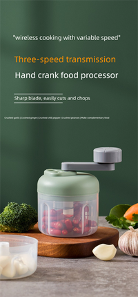 Manual Garlic Chopper & Food Processor 250ml Portable 3-Speed Hand-Crank Mincer – Green Large Capacity Edition.