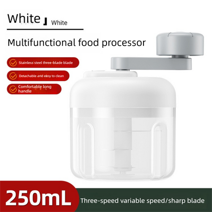 Manual Garlic Chopper & Food Processor 250ml Portable 3-Speed Hand-Crank Mincer – White Large Capacity Edition.
