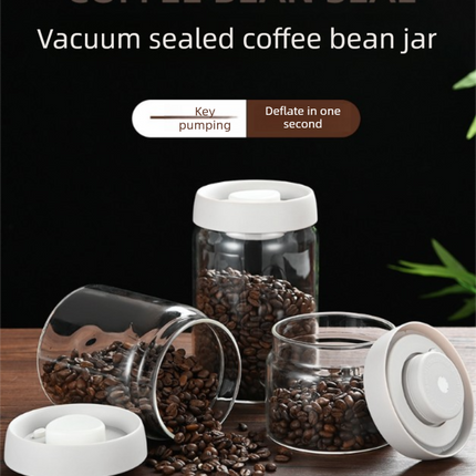 1800ml Extra Large Vacuum Sealed Glass Canister - One-Press Airtight Food Storage Jar - Tall Borosilicate Container for Bulk Coffee, Pasta & Cereal (Black Lid).