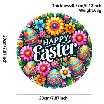 3 PCS Easter Wooden Hanging Signs Round Wall Decor Bunny and Egg Designs 20cm Front Door Plaque.