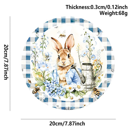 Easter Wooden Door Sign & Hanging Ornament 3-Piece Set – Colorful Bunny Slogans, Blue Gingham Watering Can, and Coffee Bunny Designs.