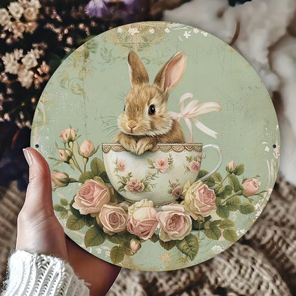 Easter Wooden Door Sign & Hanging Ornament 3-Piece Set – Festive Bunny, Tulip Flower Cart, and Rose Teacup Bunny Designs.