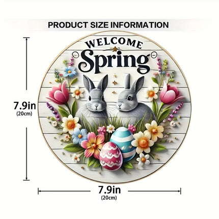 Easter Wooden Door Sign & Hanging Ornament 3-Piece Set – Bowknot Teacup Bunny, Twin Grey Rabbits, and Floral Wreath Bunny Designs.