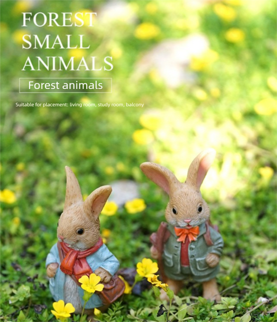 Garden Style Backpack Bunny Succulent Planter Decoration – Cute Rabbit Animal Figurine Resin Craft for Balcony and Pot Plant.