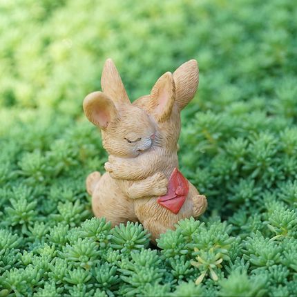 Garden Style "Hugging Bunny" Succulent Planter Decoration – Cute Rabbit Animal Figurine Resin Craft for Balcony and Pot Plant.