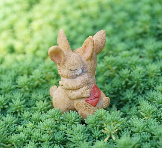 Garden Style "Hugging Bunny" Succulent Planter Decoration – Cute Rabbit Animal Figurine Resin Craft for Balcony and Pot Plant.