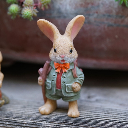 Garden Style "Explorer Bunny" Succulent Planter Decoration – Cute Rabbit Animal Figurine Resin Craft for Balcony and Pot Plant.