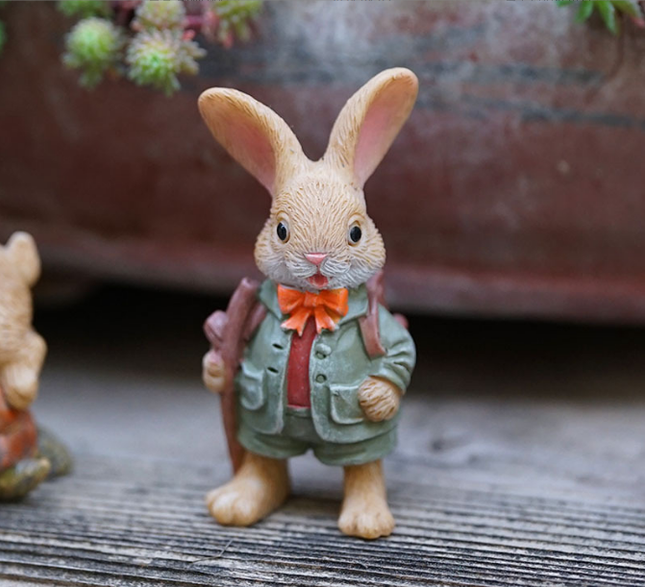 Garden Style "Explorer Bunny" Succulent Planter Decoration – Cute Rabbit Animal Figurine Resin Craft for Balcony and Pot Plant.