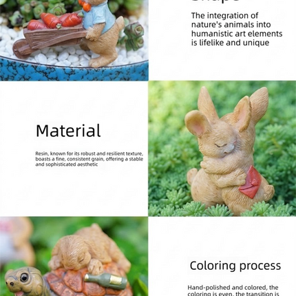 Garden Style "Explorer Bunny" Succulent Planter Decoration – Cute Rabbit Animal Figurine Resin Craft for Balcony and Pot Plant.