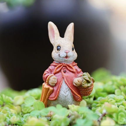 Garden Style "Raincoat Bunny" Succulent Planter Decoration – Cute Rabbit Animal Figurine Resin Craft for Balcony and Pot Plant.