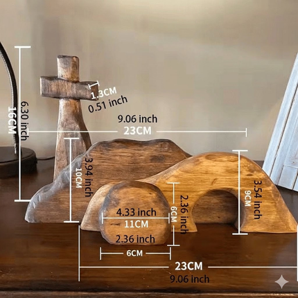 Easter Resurrection Scene Wooden Tabletop Ornament – Handcrafted Cross & Tomb Commemorative Display.