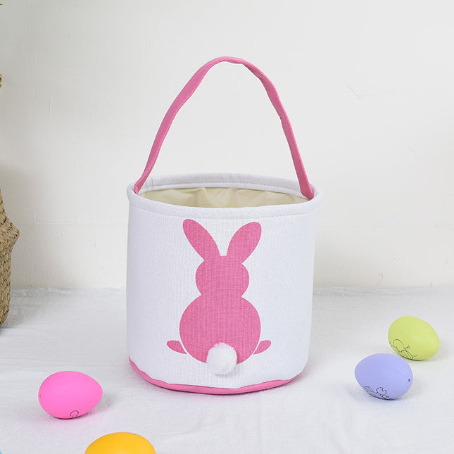Personalised Easter Bunny Basket Hand-Embroidered Canvas Tote – Soft Pink Bunny Ear Candy Bag & Storage Bucket.