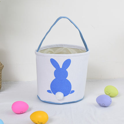Personalised Easter Bunny Basket Hand-Embroidered Canvas Tote – Soft Blue Bunny Ear Candy Bag & Storage Bucket.