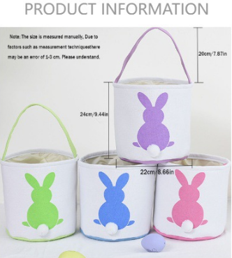 Personalised Easter Bunny Basket Hand-Embroidered Canvas Tote – Soft Blue Bunny Ear Candy Bag & Storage Bucket.