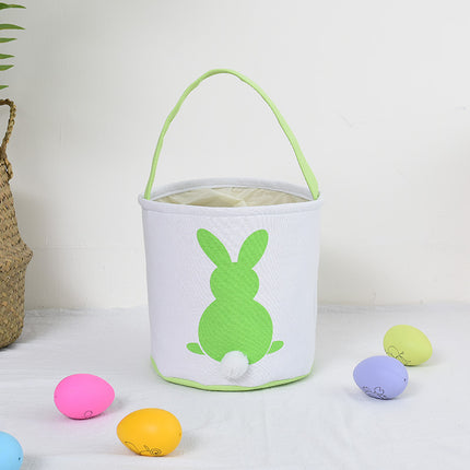 Personalised Easter Bunny Basket Hand-Embroidered Canvas Tote – Soft Green Bunny Ear Candy Bag & Storage Bucket.