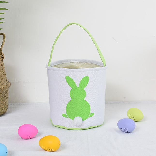 Personalised Easter Bunny Basket Hand-Embroidered Canvas Tote – Soft Green Bunny Ear Candy Bag & Storage Bucket.