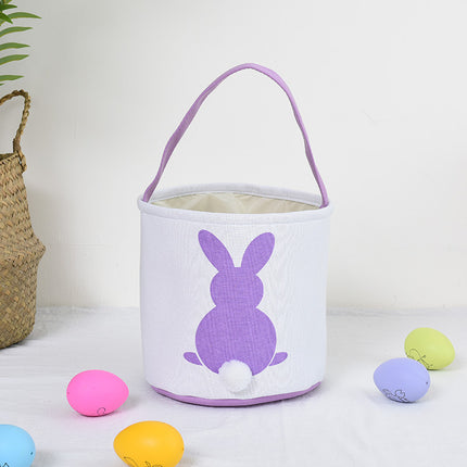Personalised Easter Bunny Basket Hand-Embroidered Canvas Tote – Soft Purple Bunny Ear Candy Bag & Storage Bucket.