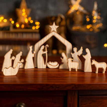 Easter Resurrection Scene Set Mini Wooden Figurine Ornament – Artistic Hill & Empty Tomb Creative Tabletop Decoration.