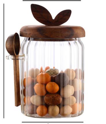 600ml Premium Borosilicate Glass Storage Jar with Acacia Wood Lid & Integrated Spoon – Airtight Moisture-Proof Kitchen Canister for Tea, Coffee, and Spices.