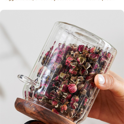 800ml Premium Borosilicate Glass Storage Jar with Acacia Wood Lid & Integrated Spoon – Airtight Moisture-Proof Kitchen Canister for Tea, Coffee, and Spices.