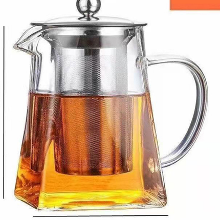 550ml Heat Resistant Glass Teapot with 304 Stainless Steel Infuser Thickened Square Base Loose Leaf Tea Maker for Home Office.