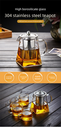 550ml Heat Resistant Glass Teapot with 304 Stainless Steel Infuser Thickened Square Base Loose Leaf Tea Maker for Home Office.