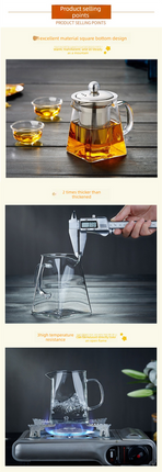 550ml Heat Resistant Glass Teapot with 304 Stainless Steel Infuser Thickened Square Base Loose Leaf Tea Maker for Home Office.
