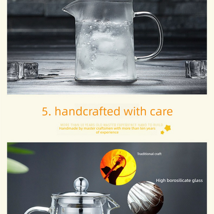 550ml Heat Resistant Glass Teapot with 304 Stainless Steel Infuser Thickened Square Base Loose Leaf Tea Maker for Home Office.