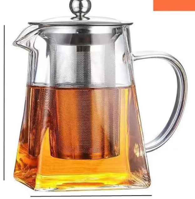 750ml Heat Resistant Glass Teapot with 304 Stainless Steel Infuser Thickened Square Base Loose Leaf Tea Maker for Home Office.
