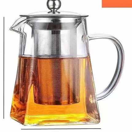 950ml Heat Resistant Glass Teapot with 304 Stainless Steel Infuser Thickened Square Base Loose Leaf Tea Maker for Home Entertaining.