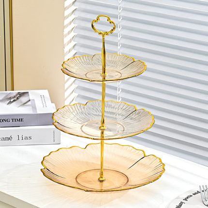 3-Tier Modern Fruit & Snack Stand – Gold Reinforced Tiered Platter with Durable Iron Art Support for Home, Reception, and Office.