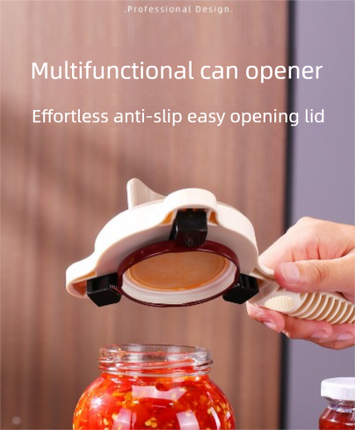 4-in-1 Adjustable Jar Opener Multi-Functional Bottle Lid Remover Labor-Saving Kitchen Tool Khaki.