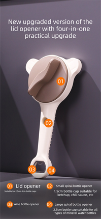 4-in-1 Adjustable Jar Opener Multi-Functional Bottle Lid Remover Labor-Saving Kitchen Tool Khaki.