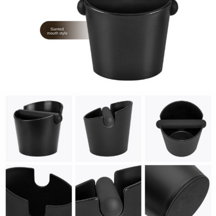 Compact Espresso Knock Box Angled Coffee Grounds Waste Bin with Anti-Slip Base and Rubber Bar for Home Baristas.